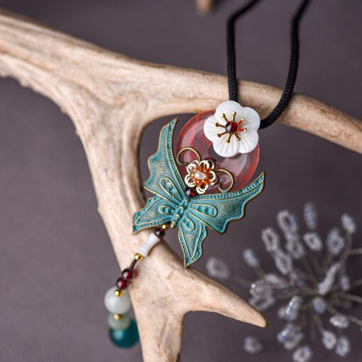 Sakura Blossom And Jade Butterfly Pendant