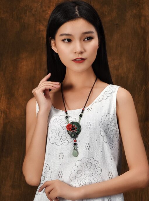Red And Obsidian Rose Necklace