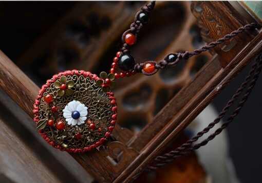 Crimson Gold Flower Necklace