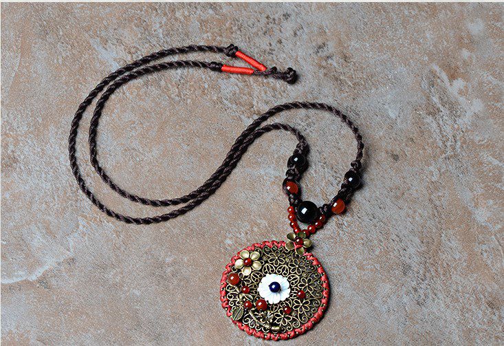 Crimson Gold Flower Necklace