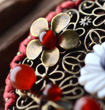 Crimson Gold Flower Necklace