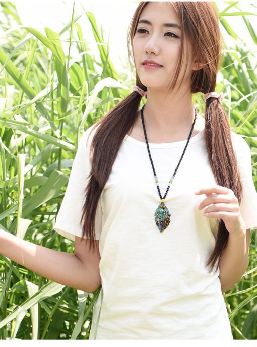 Double Feather Jade Stone Necklace