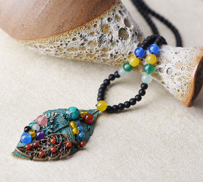 Double Feather Jade Stone Necklace