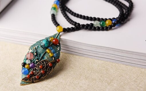 Double Feather Jade Stone Necklace