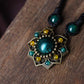 Forest Green And Yellow Flower Necklace